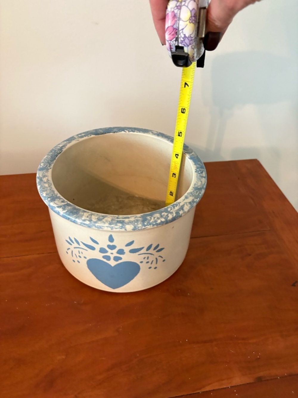 Robinson Ransbottom Blue Heart Stoneware Crock Bowl 1 Qt VTG Farmhouse Decor